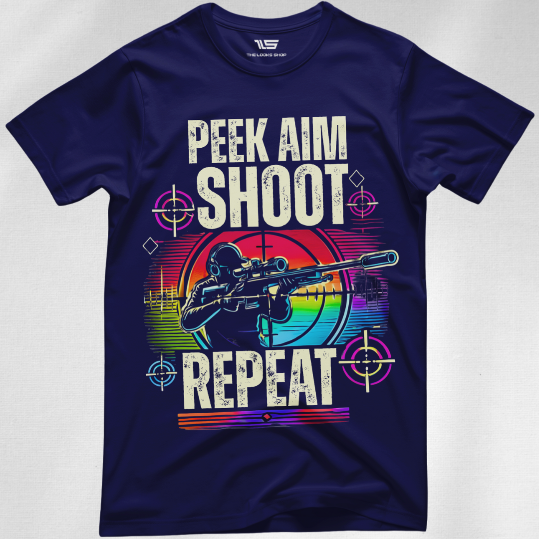Peek Aim Shoot Repeat - Unisex Classic Crew T-Shirt