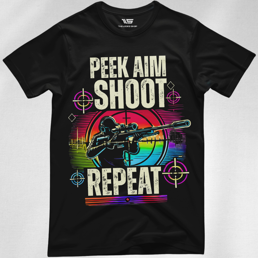 Peek Aim Shoot Repeat - Unisex Classic Crew T-Shirt