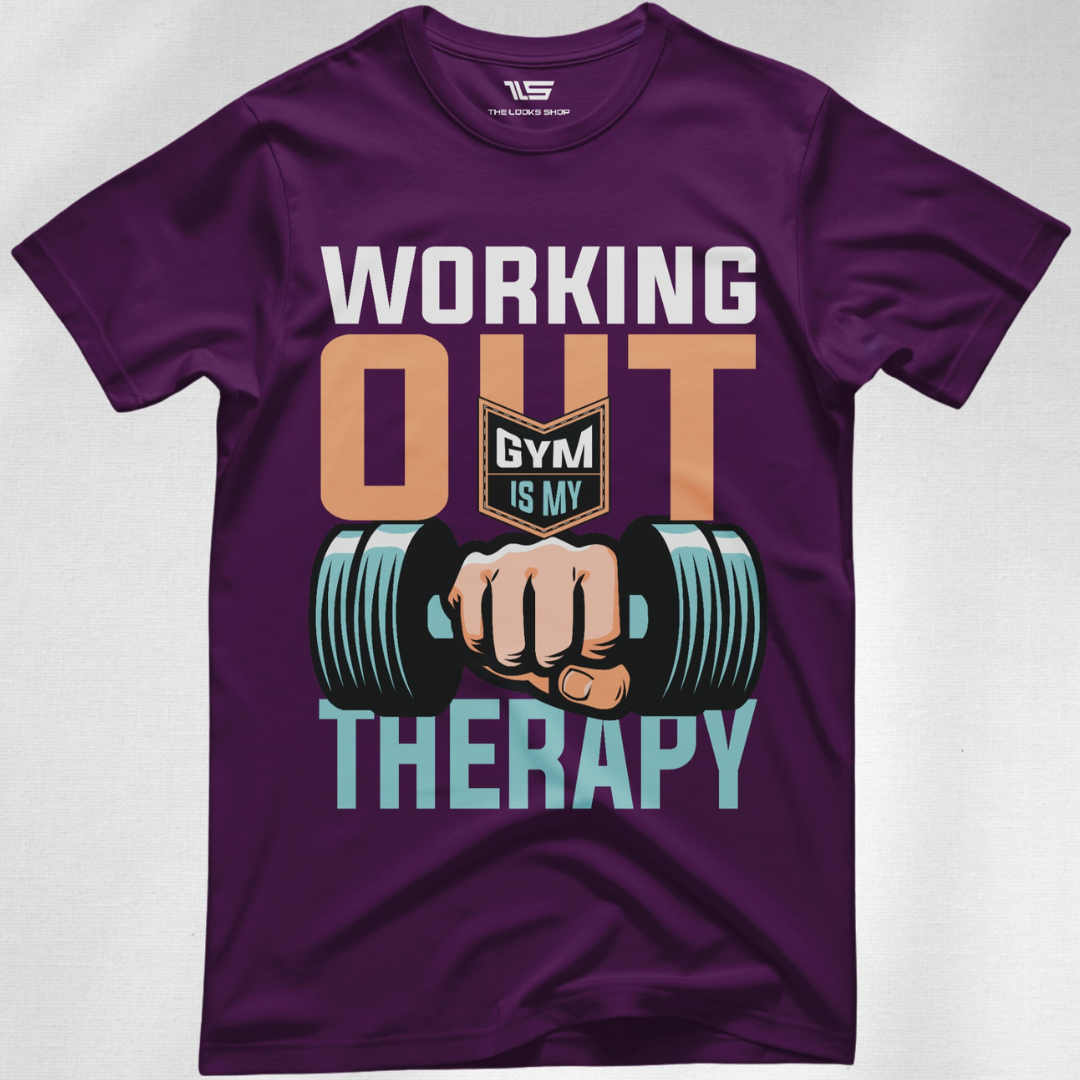 Working Out GYM Is My Therapy - Men's Crew Neck Tshirt