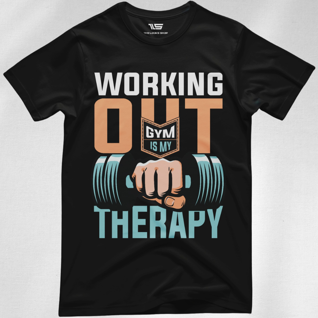 Working Out GYM Is My Therapy - Men's Crew Neck Tshirt