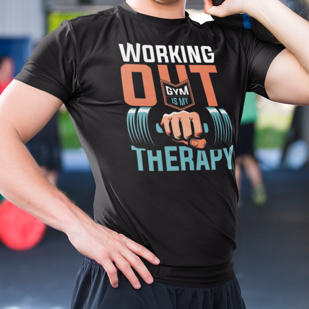 Working Out GYM Is My Therapy - Men's Crew Neck Tshirt
