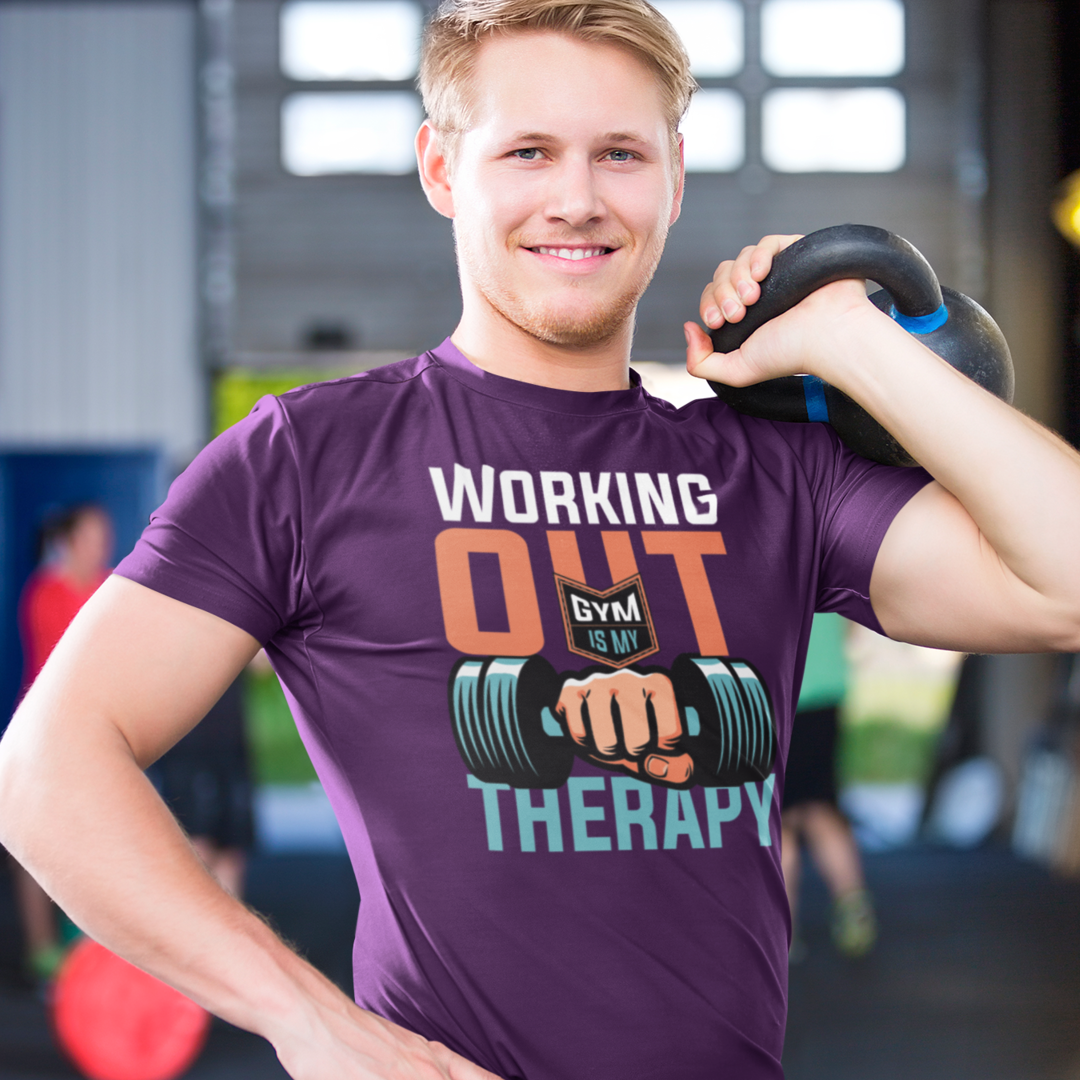 Working Out GYM Is My Therapy - Men's Crew Neck Tshirt