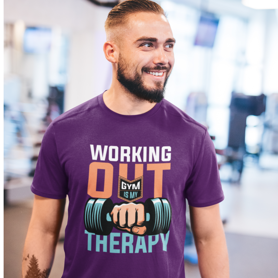 Working Out GYM Is My Therapy - Men's Crew Neck Tshirt