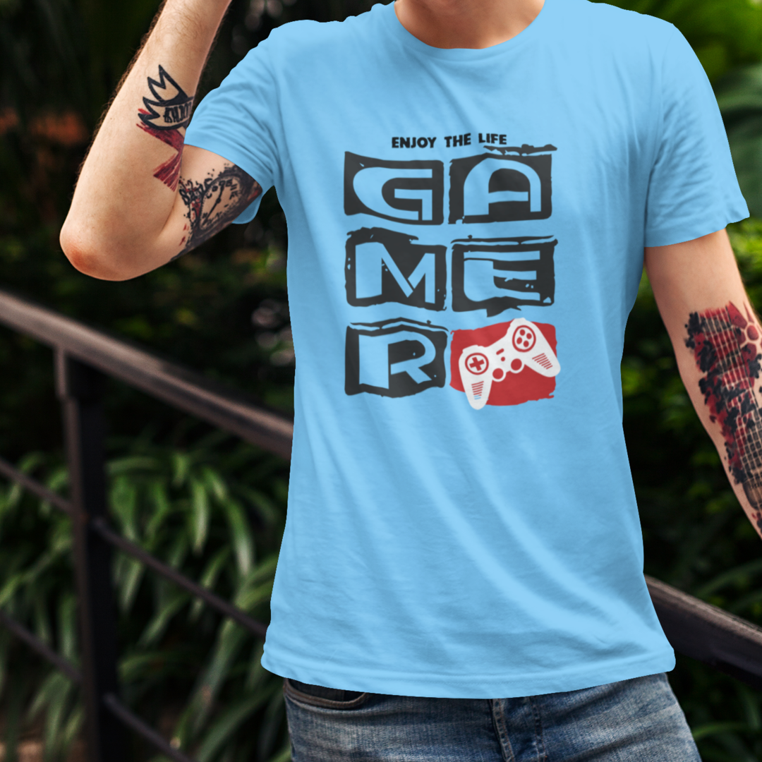 Enjoy the Gamer - Sky Blue Round Neck