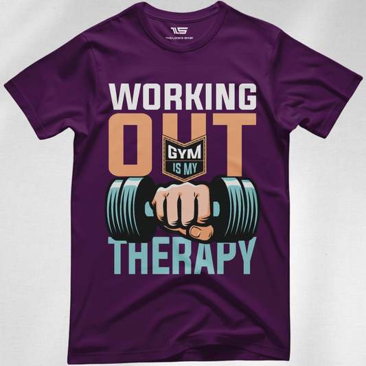 Working Out GYM Is My Therapy - Men's Crew Neck Tshirt