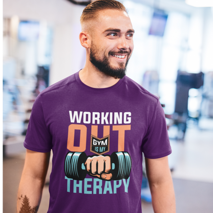 Working Out GYM Is My Therapy - Men's Crew Neck Tshirt